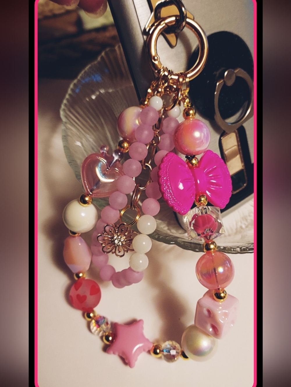 PINK 1 ❤️LOVE:HANDMADE. NEW PHONE KEYCHAIN CAMERA BAG ACCESSORY. Pink 1